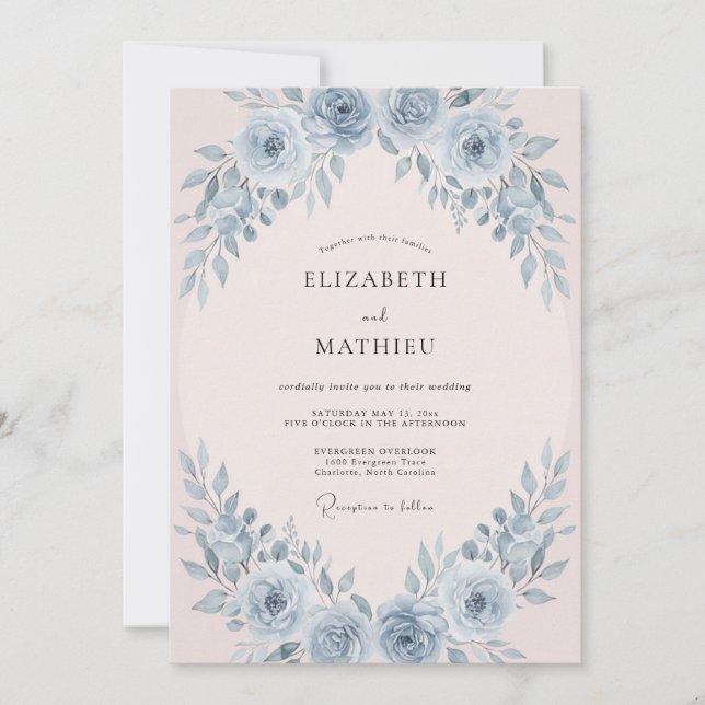 Invitación Boda polvorienta azul exuberante de primavera (Anverso)