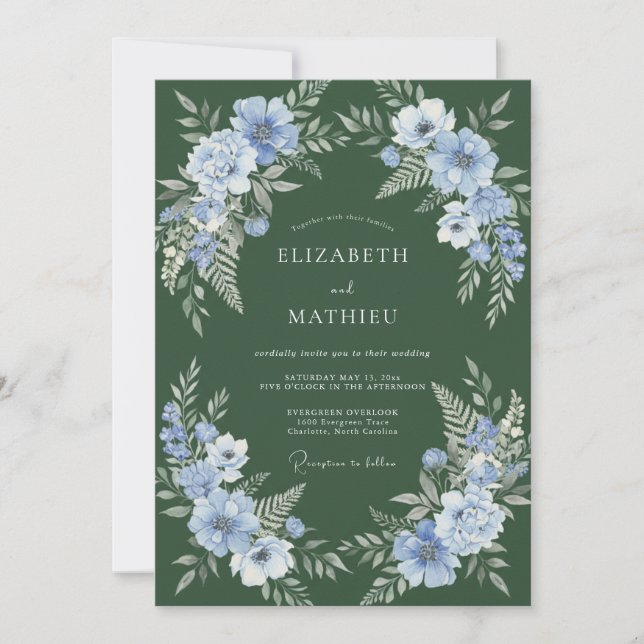 Invitación Boda polvorienta azul verdoso de primavera (Anverso)
