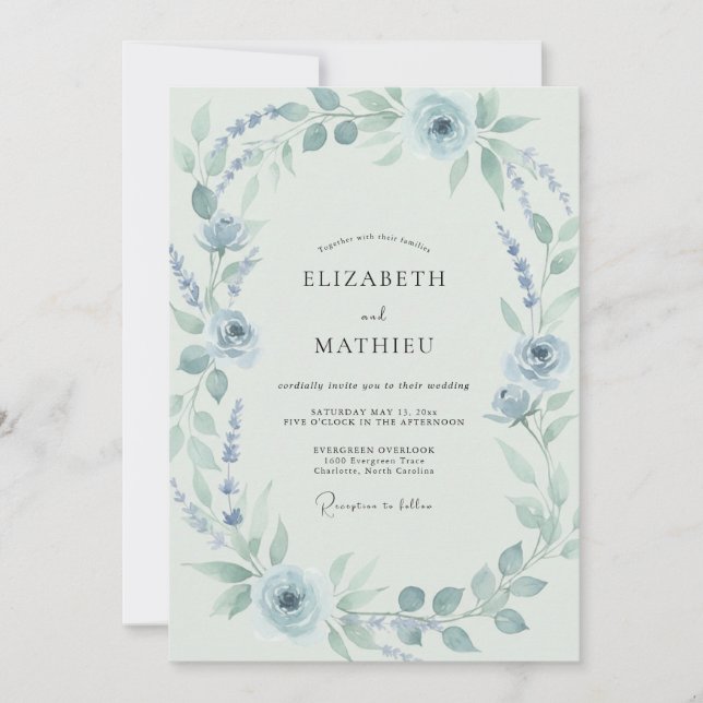 Invitación Boda polvorienta de azul floreciente de primavera (Anverso)