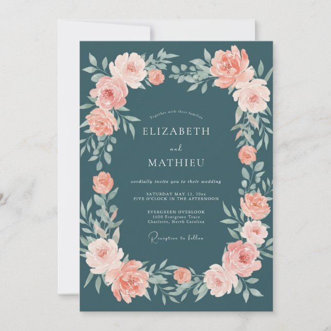 Invitación Boda Polvorienta de Hoja de Melocotón de Acero (Anverso)