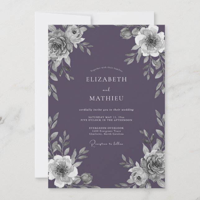 Invitación Boda Polvorienta de Hojas de Violeta (Anverso)