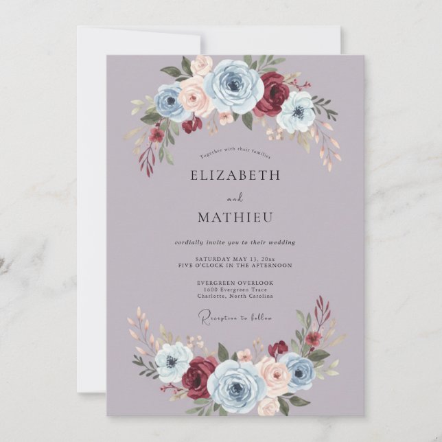 Invitación Boda polvorienta de lavanda ornamentada de otoño (Anverso)