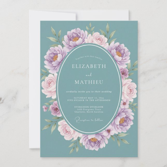 Invitación Boda polvorienta de primavera en azul turquesa cau (Anverso)