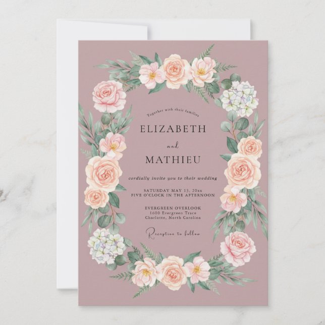 Invitación Boda Polvorienta de Rosa Ornata de Primavera (Anverso)