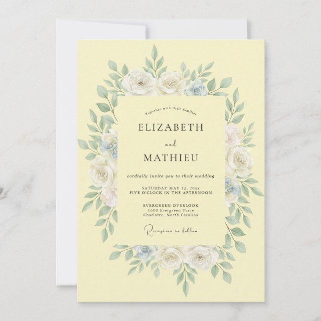 Invitación Boda Polvorienta Eucalipto Follaje Amarillo Pálido (Anverso)
