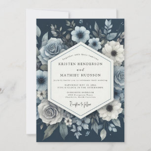 Invitación Boda Polvorienta Flor Azul Melancólica