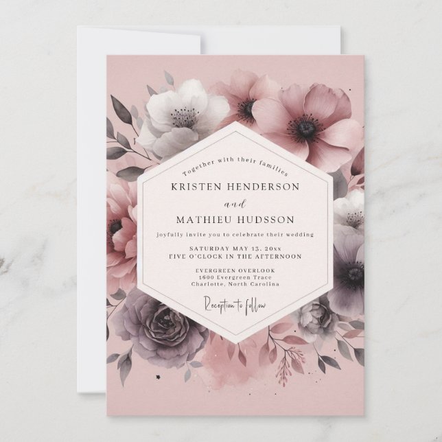 Invitación Boda Polvorienta Flor Borrosa de Ciruela (Anverso)