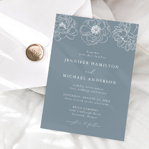Invitación Boda Polvorienta Floral Azul delicada