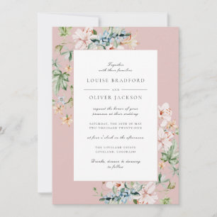 Invitación Boda Polvorienta Rosa Agua Floral Acuarela Primave