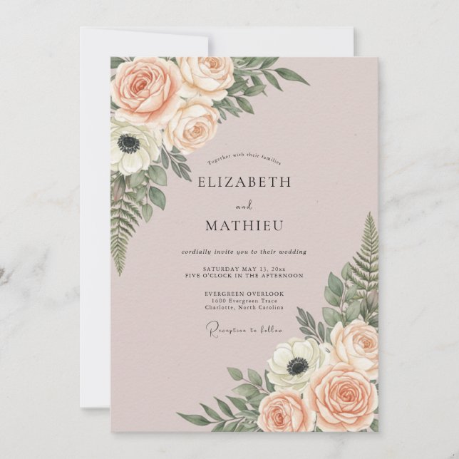 Invitación Boda Polvorienta Rosa Bosque Maderero Pulido (Anverso)
