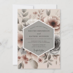 Invitación Boda Polvorienta Rosa Niebla Flor