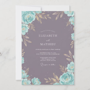 Invitación Boda Polvorienta Violeta Acuática Frondosa