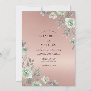 Invitación Boda Polvoriento Coral Frondoso