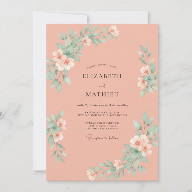 Invitación Boda Polvoriento Eucalipto Albaricoque (Anverso)