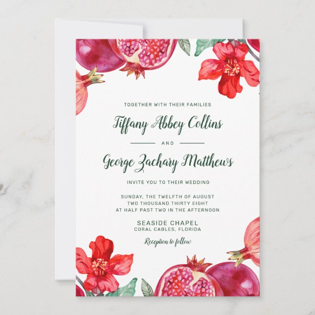Invitación Boda Pomegranate Rojo (Anverso)