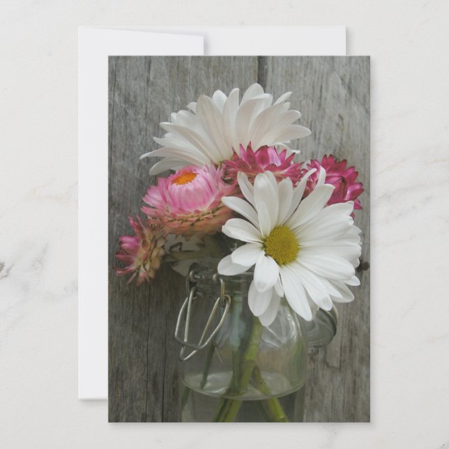 Invitación Boda por país: Daisies, flores de paja y madera de (Anverso)