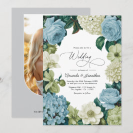 Invitación Boda Porcelana Azul, Suave Salvia e Marfil
