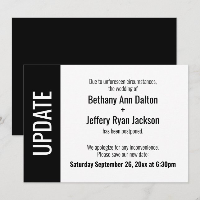 Invitación Boda posponada de actualización negrita (Anverso / Reverso)
