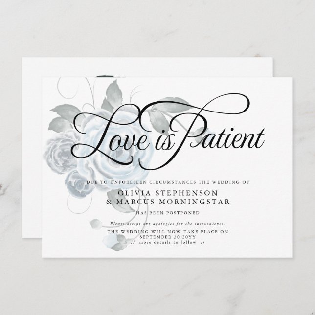 Invitación Boda posponado acuarela azul turbio (Anverso / Reverso)
