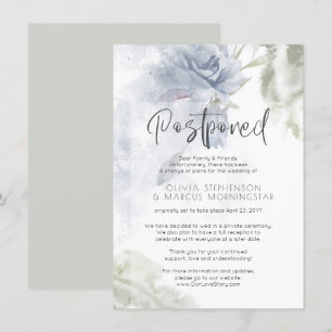 Invitación Boda pospuesta acuarela floral azul polvoriento