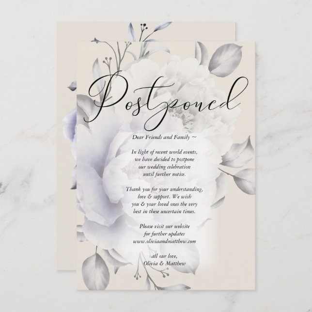 Invitación Boda pospuesta acuarela lila peonía (Anverso / Reverso)