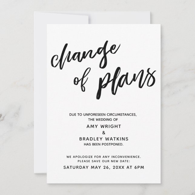 Invitación Boda pospuesta "Cambio de planes" (Anverso)