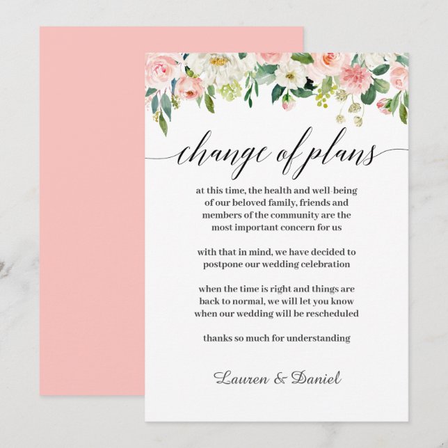 Invitación Boda pospuesta cambio de planes Rubor moderno (Anverso / Reverso)