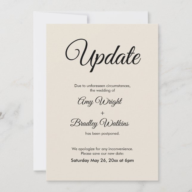 Invitación Boda pospuesta de actualización de crem (Anverso)