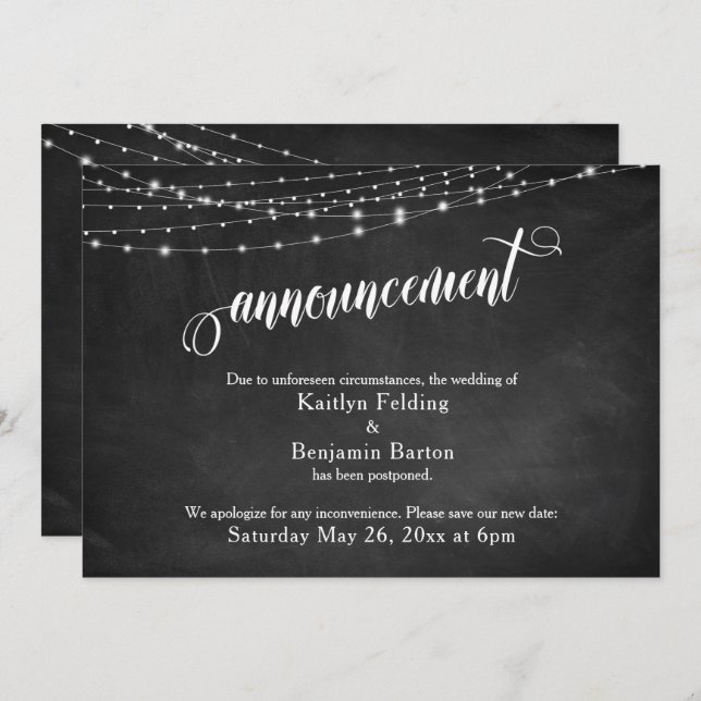 Invitación Boda pospuesta de calkboard y luces (Anverso / Reverso)