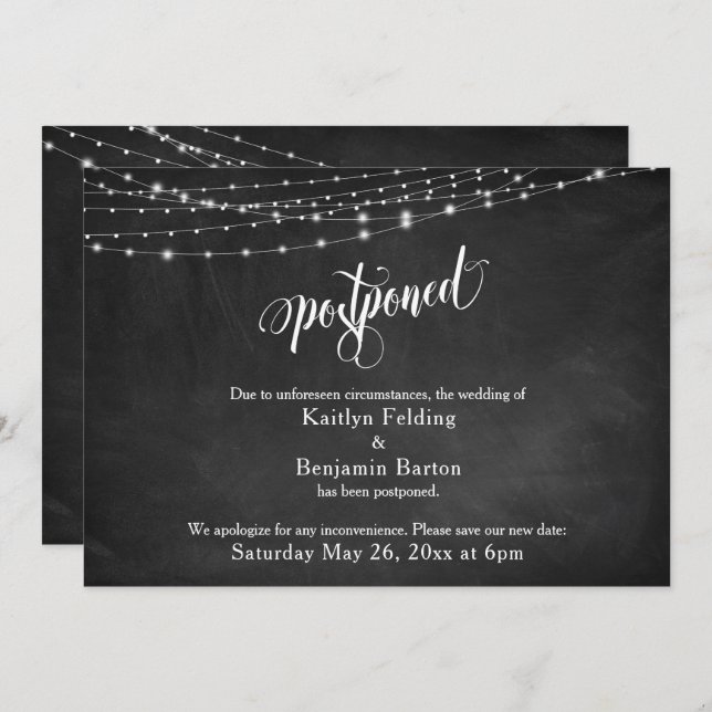 Invitación Boda pospuesta de calkboard y luces (Anverso / Reverso)
