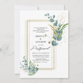 Invitación boda pospuesta de eucalipto dorado verde