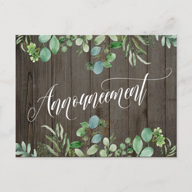 Invitación Boda pospuesta de Eucalyptus y Madera (Anverso)