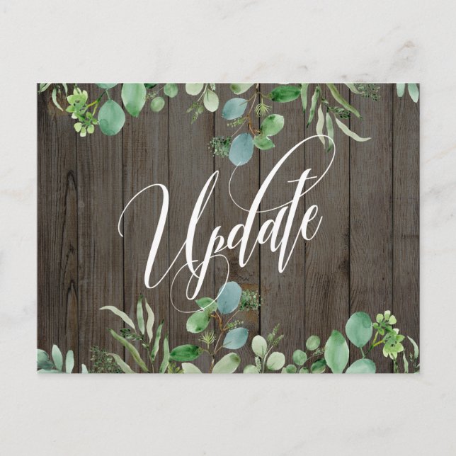 Invitación Boda pospuesta de Eucalyptus y Madera (Anverso)