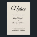 Invitación Boda pospuesta de notificación de crema<br><div class="desc">Aquí hay una tarjeta simple para notificar a sus invitados si es necesario cambiar su fecha de boda. Utilice los campos de plantilla para añadir sus datos personales y hacer de este diseño elegante y minimalista su propio diseño. El fondo crema puede cambiarse a cualquier color que prefieras. También se...</div>