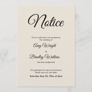Invitación Boda pospuesta de notificación de crema