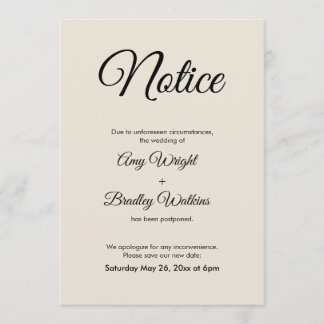 Invitación Boda pospuesta de notificación de crema