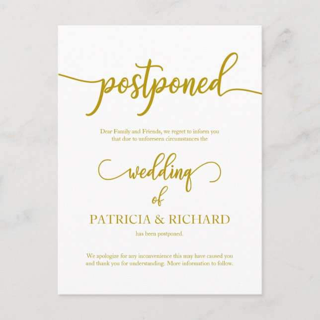 Invitación Boda pospuesta de oro elegante (Anverso)
