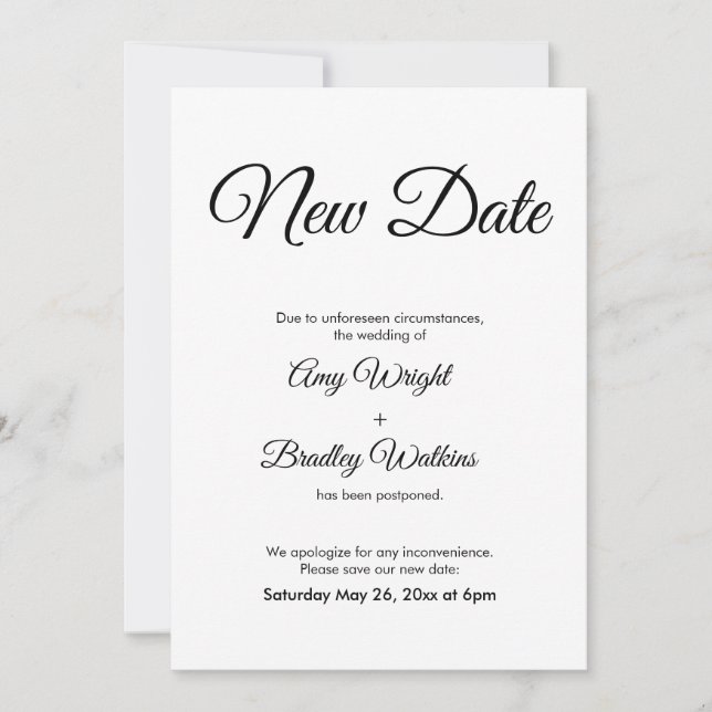 Invitación Boda pospuesta elegante nueva fecha (Anverso)