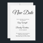 Invitación Boda pospuesta elegante nueva fecha<br><div class="desc">Aquí hay una tarjeta simple para notificar a sus invitados si es necesario cambiar su fecha de boda. Utilice los campos de plantilla para añadir sus datos personales y hacer de este diseño elegante y minimalista su propio diseño. El fondo blanco puede cambiarse a cualquier color que prefiera. También se...</div>