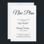 Invitación Boda pospuesta  elegante nuevo plan<br><div class="desc">Aquí hay una tarjeta simple para notificar a sus invitados si es necesario cambiar su fecha de boda. Utilice los campos de plantilla para añadir sus datos personales y hacer de este diseño elegante y minimalista su propio diseño. El fondo blanco puede cambiarse a cualquier color que prefiera. También se...</div>