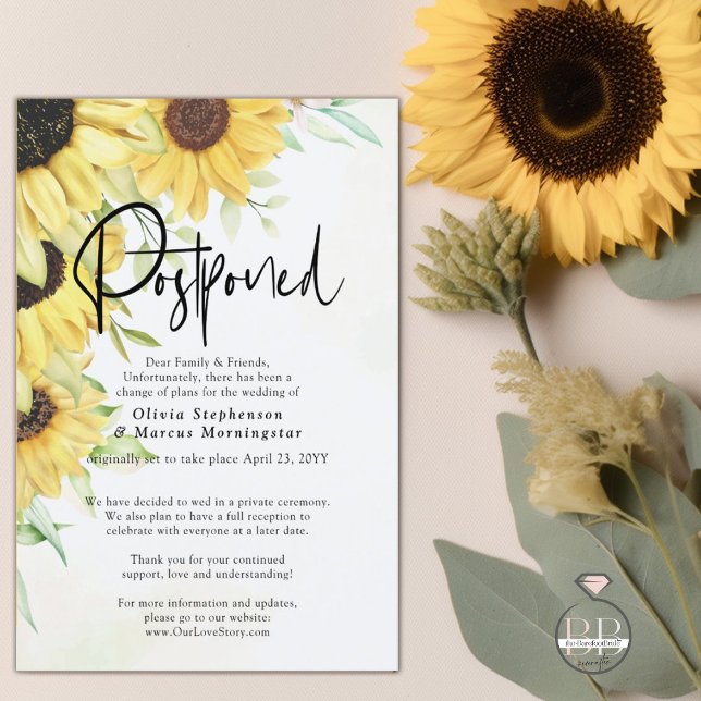 Invitación Boda pospuesta Elegantes girasoles rústicos (Subido por el creador)