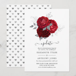 Invitación Boda pospuesta floral roja y plateada