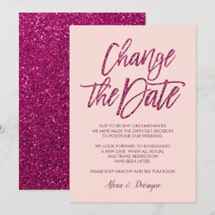 Invitación Boda pospuesta o cancelada con purpurina rosa