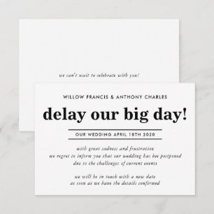 Invitación BODA POSPUESTA retrasar nuestro gran día informaci