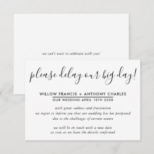 Invitación BODA POSPUESTA retrasar nuestro gran día informaci