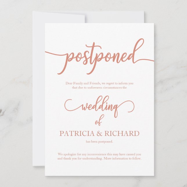 Invitación Boda pospuesta Rosa elegante oro (Anverso)