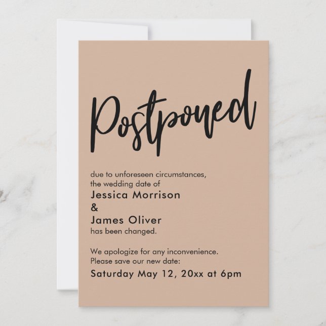 Invitación Boda pospuesta simple de almendra (Anverso)