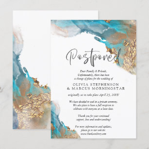 Invitación Boda pospuesta Teal y dorado abstracto