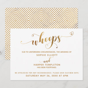 Invitación Boda pospuesta "Whoops" guión Corazones de Oro