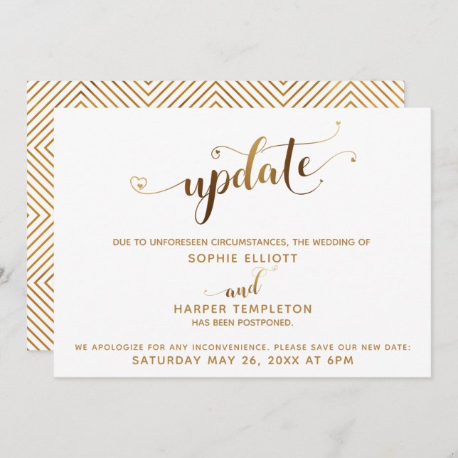 Invitación Boda pospuesto Actualización de caligrafía de cora (Anverso / Reverso)